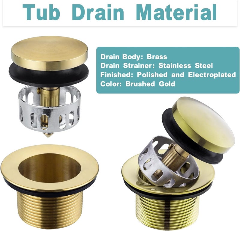 Bestill Tip-Toe Bathtub Drain Bath Tub Trim Set Conversion Kit with Overflow Faceplate, Brushed Gold - Image 4